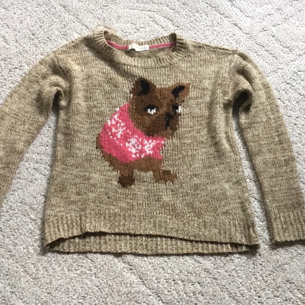 Tan, wool sweater with puppy design